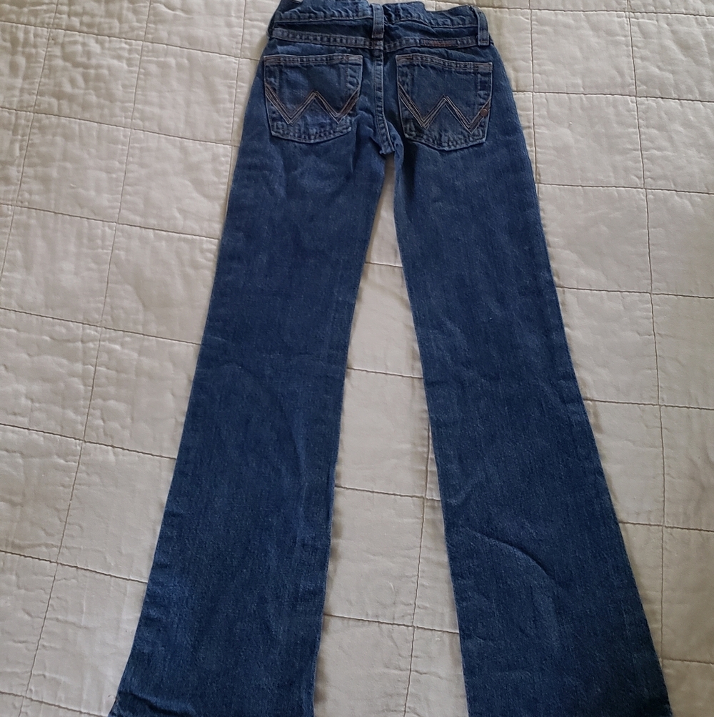 Wrangler Denim Jeans Girls 7 Slim Cotton Bell Bottom Bootcut Flare - Picture 2 of 12